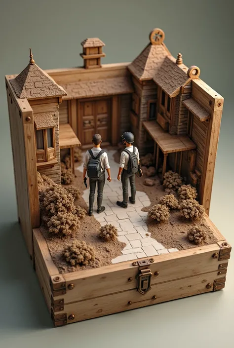 Hi

I want to gift my friend a 3D image wooden box 

In that wooden me and my friend watching our college. And remaining area has to be pubg themes 
