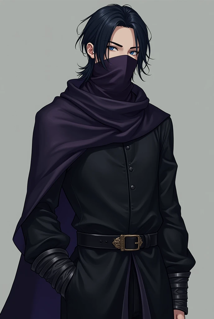 RPG Character A 1 human male, 
has around 1,75 meters tall and with a slightly muscular body. 
Thin and frail.
Her hair is medium length and black and is just above her shoulders, parted in the middle in a K-pop style..
He has piercing dark blue eyes and a...