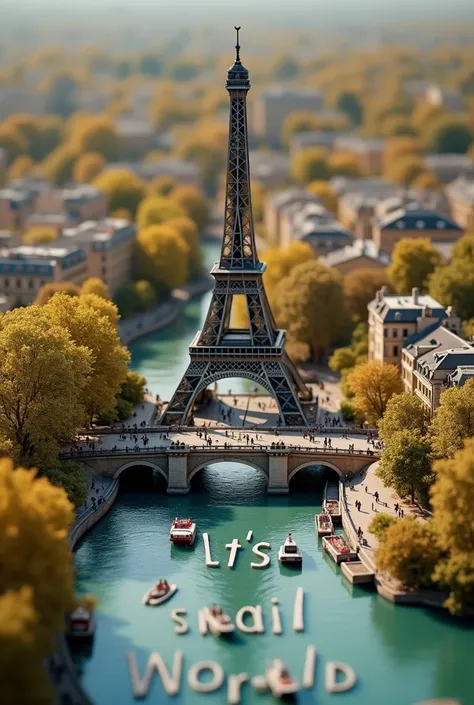  Paris The words "Its a small world" written in large letters at the bottom of the screen, ((masterpiece, highest quality, Highest image quality, High resolution, photorealistic, Raw photo, 8K)), ((Extremely detailed CG unified 8k wallpaper)), Miniature Ph...