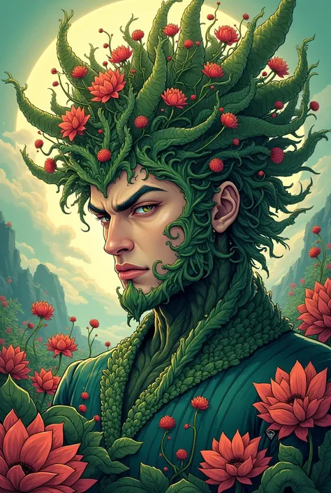 Make a picture about a king that looks like the plant cell (that it&#39;s comic-like, anime-like, and that it looks super sexy and handsome AND THAT IT LOOKS LIKE GOJO SATORU)