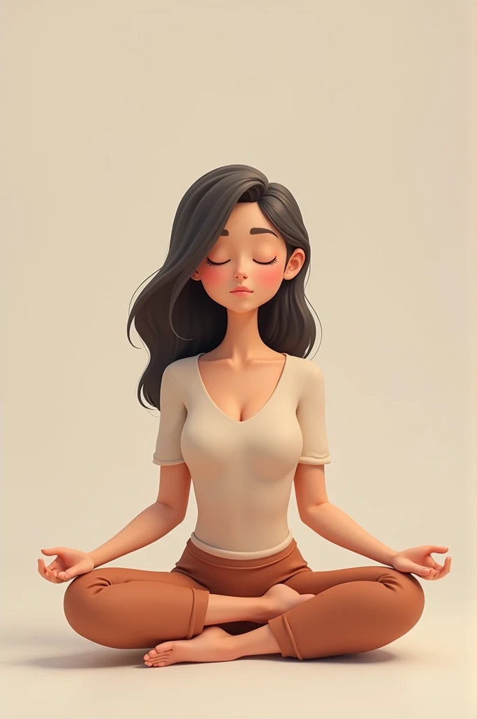 Woman frob meditating state of inner peace ,cartoon realista,half body photography against punch

