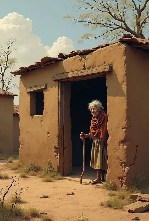 Poor elderly Mrs. Maria lives in a mud house
