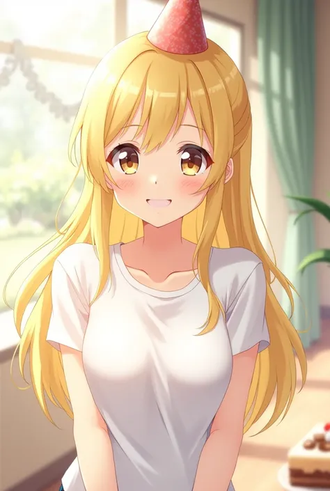 Say Happy 37th Birthday Yuly with a blonde anime style girl in a white shirt