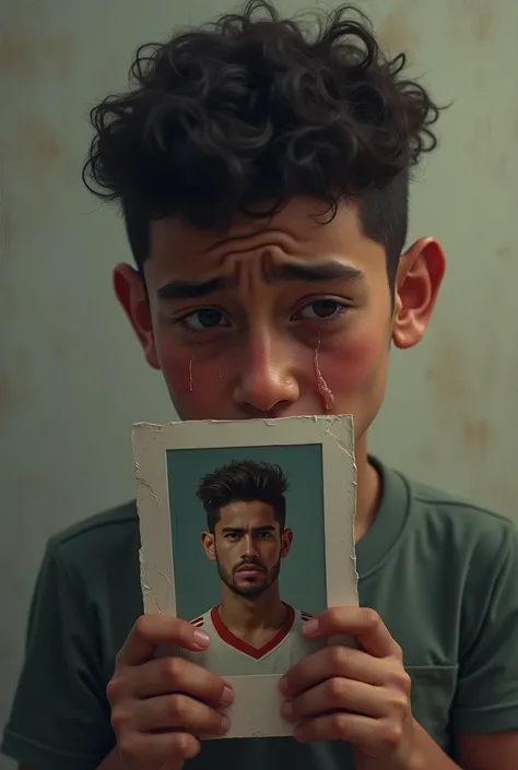 Playboyzinho crying with Gabigol&#39;s picture in his hand 