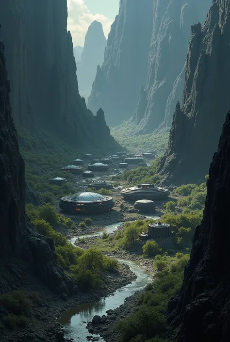 A human alien colony surrounded by black lands.