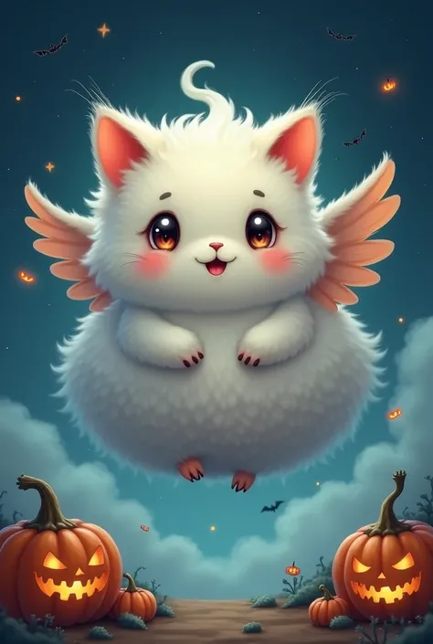 Kawaii cute Nightcore Halloween cloud with cat ears and eagle wings 