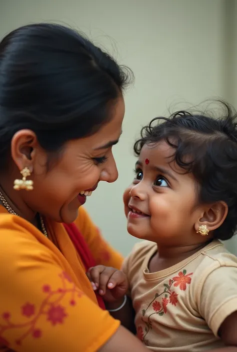 A clear picture of indian woman with her little child for Instagram post 