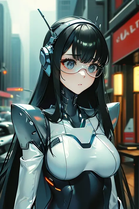 (masterpiece),(Best quality),(Very detailed),(Best illustration),(The best shadow),(Outrageous),(Detailed background),(So beautiful), 16k, 8k, 4K,(The best shadow),Robotization,female ,big breasts,Robot Joint ,Metal skin,Black robot suit,Long hair,a black ...