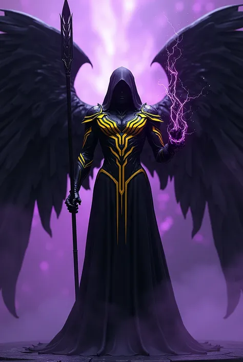 Dark Angel in yellow striped armor with purple space spear 