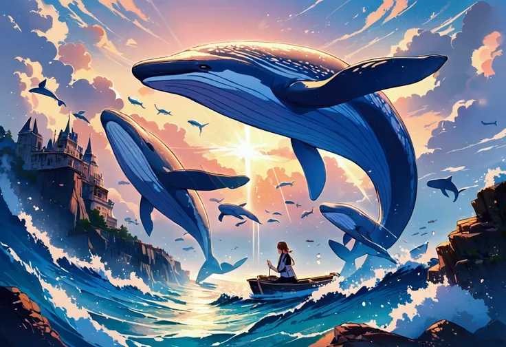 I want a picture of a seascape with whales 