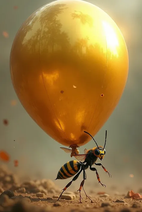 Wasp holding a large golden balloon
