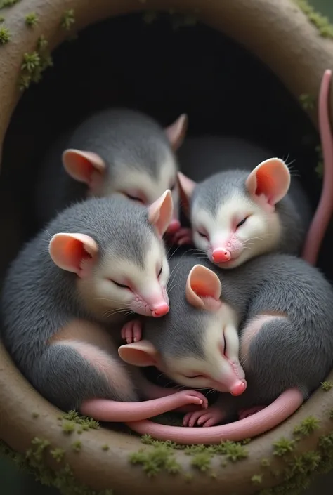 Group of possums sleeping with eachother cute image
