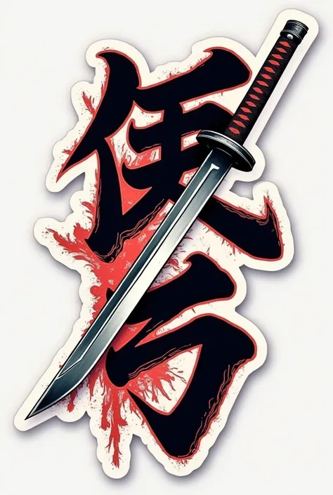 Japanese letter sticker with a katana for car windows 
