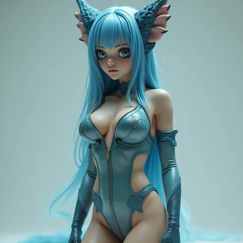 ((perfect anatomy:1.2,realistic:1.3,RAW Photography:1.3,masterpiece、highest quality、Ultra - High resolution、High resolution、Highly detailed CG、8K)), full body,1 female Chimera ((beautiful detailed face and eyes:1.2,big gorgeous eyes:1.2)), blue hair, long ...