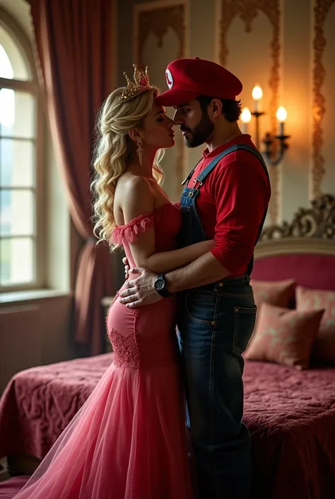 Princess Peach, photoshoot, Sexy, posing with mario, castle bedroom,