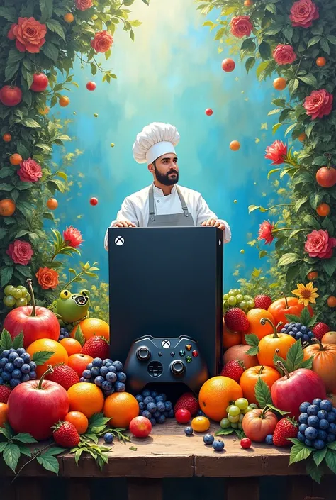 impressionist painting, xbox console, fruits, flores, video game characters, Chef master, kratos
