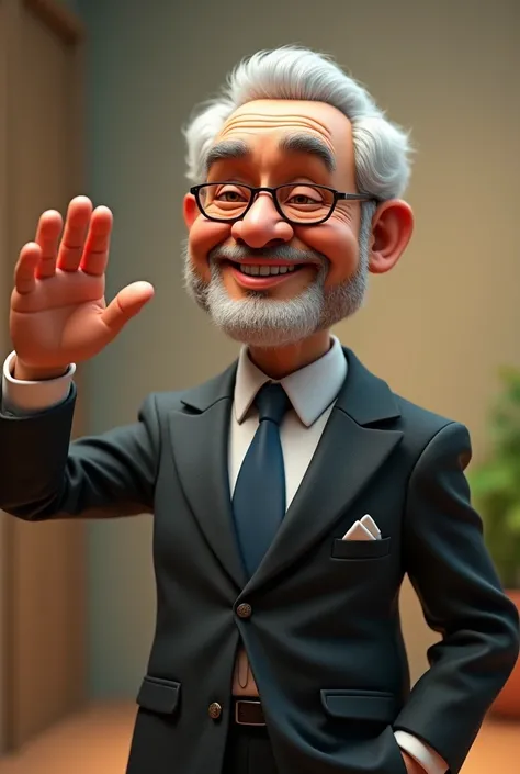 President Lula cartoon character, in a suit, with the left hand raised. Animation character, Stylized character, animation style rendering, Stylized 3D, Arnold Maya Rendering, Stylized 3D rendering, toon render keyshot, 3d character, 3d character, Stylized...