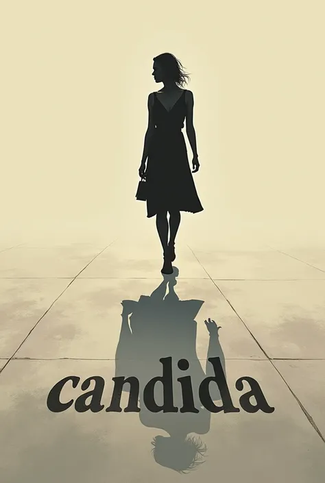 Female Shadow: A silhouette of a woman walking, with her shadow forming the word “Cândida”,