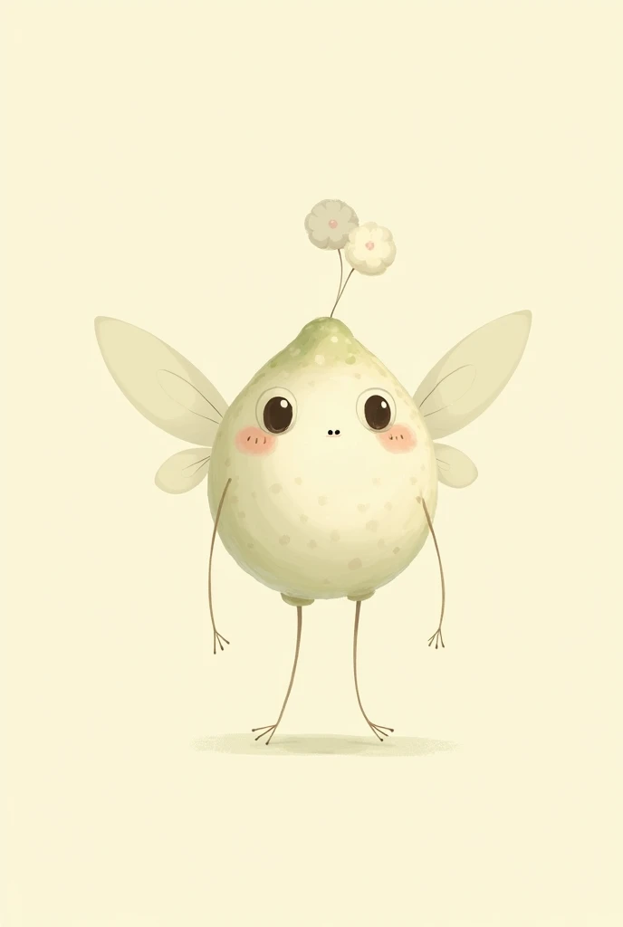 Create a cute character that goes in the direction of a fairy. Something like a frog or a mushroom that lives. This should be in 2d and flat. The design should be very simple and preferably no shadow or anything like that, more like a sketch