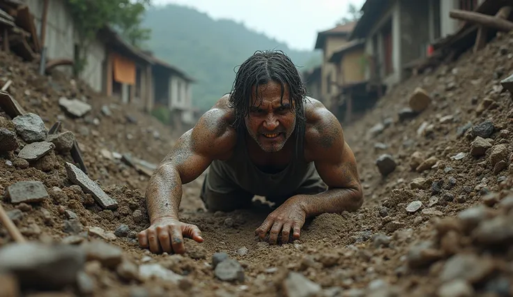 person trapped in rubble after a landslide
