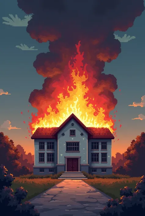 School on fire in pixel art something easy to do and without people