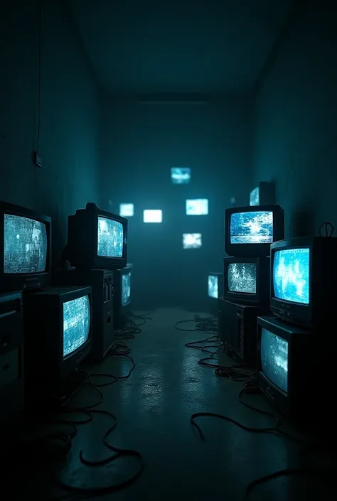 dark room with televisions 