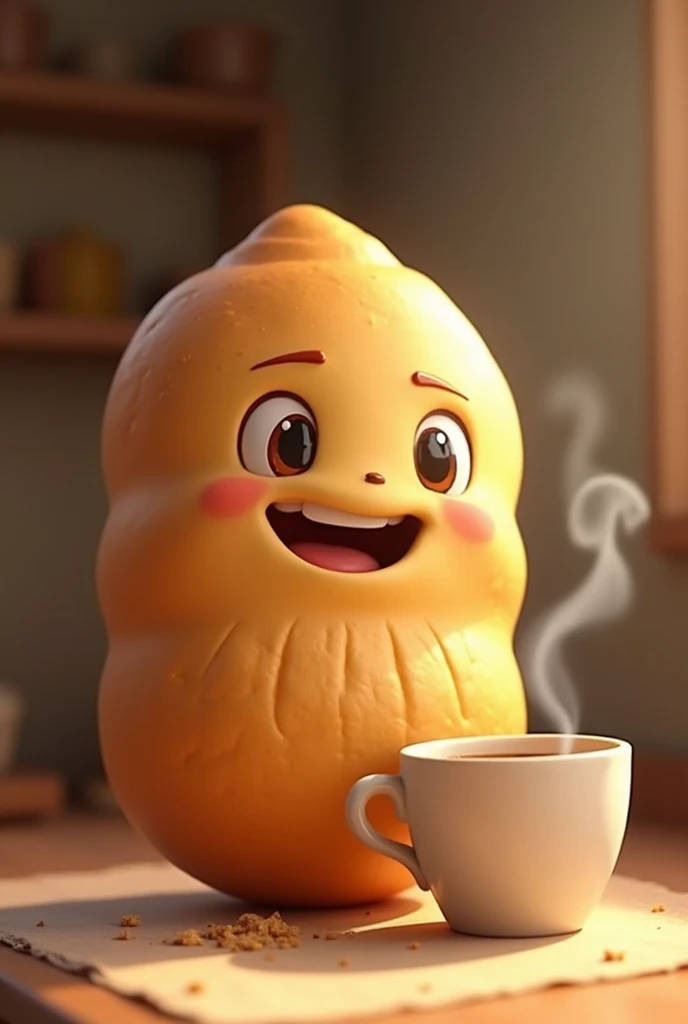 an animated cuñape with a cup 