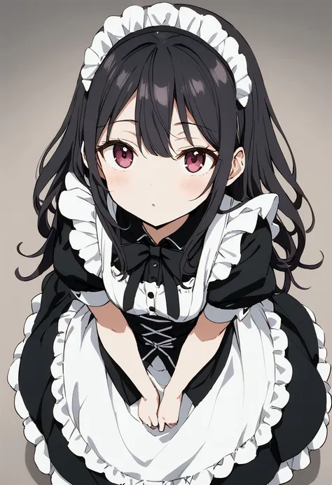 best quality　masterpiece　small breasts　black hair nebula　looking up　shyness　small breasts rosider　kimishima ayano　maid