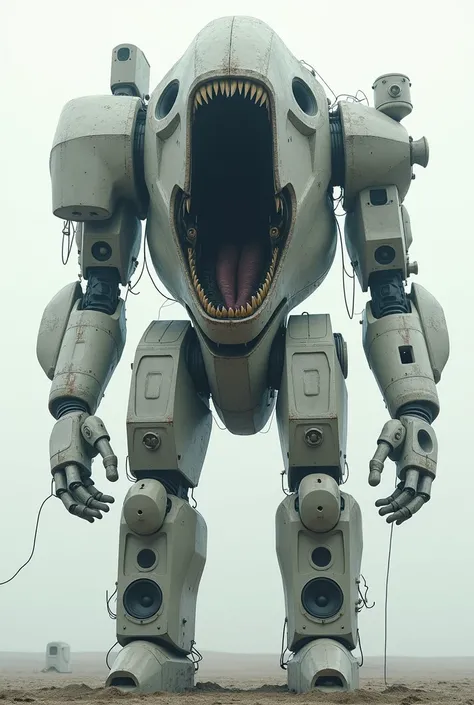 Robot all made of speakers with a screaming mouth