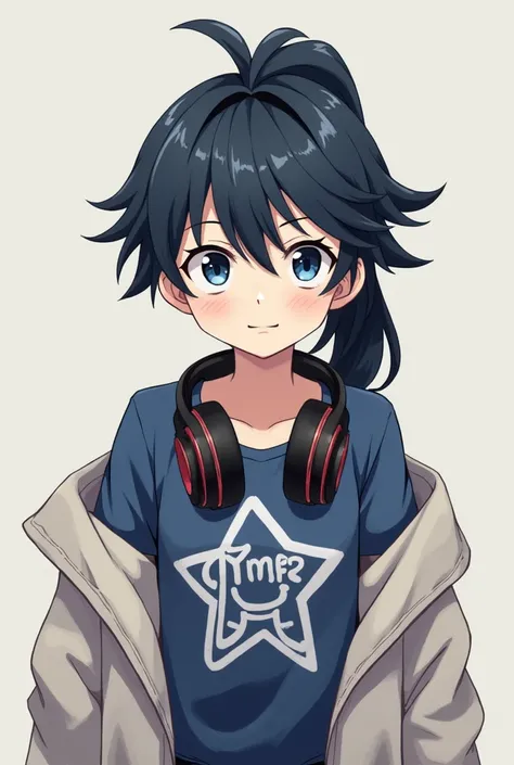 Riku has long, dark hair that he usually wears tied in a ponytail.. His eyes are a deep blue and he wears comfortable clothes., like band t-shirts and jeans. His style is casual, But he always carries a pair of headphones around his neck that look feminine...