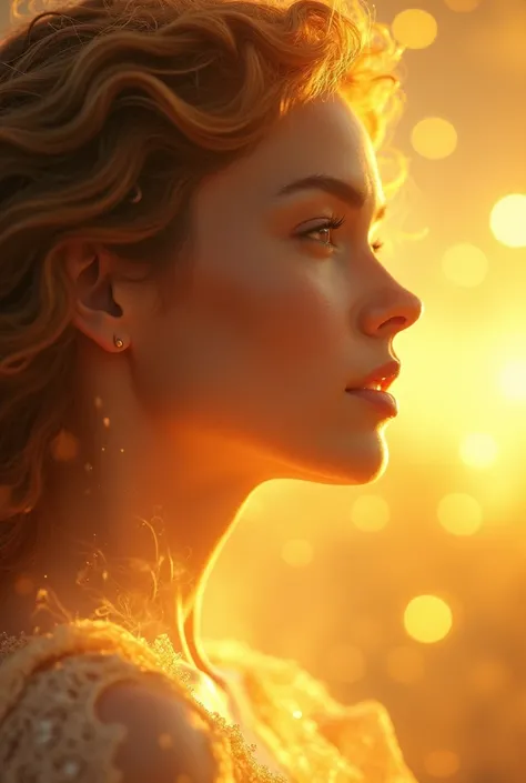 Realistic image of a woman being sent by God, a very beautiful woman with an ineffable face, and I also want the woman in the image to also convey something that makes her represent the sun in a person&#39;s life..