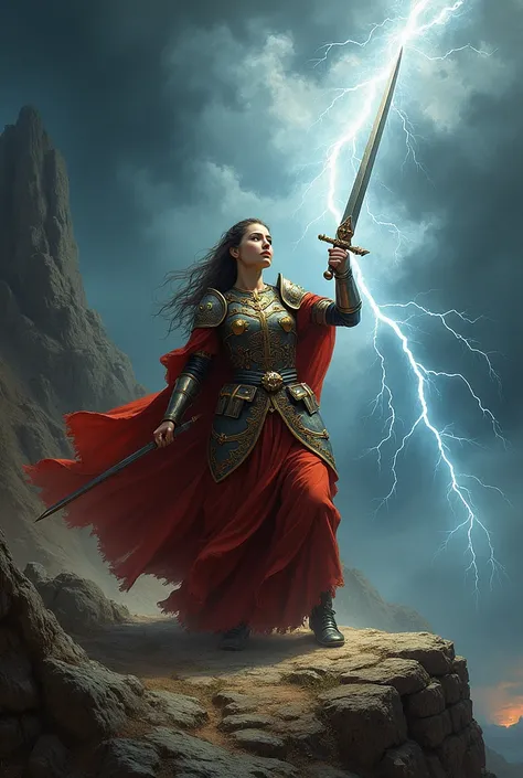 Saint Barbara of Nicomedia deflecting lightning with her mighty sword 