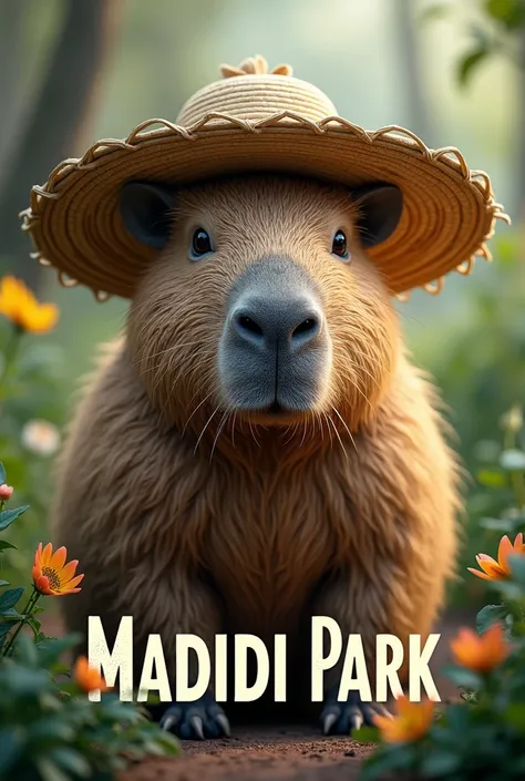 capybara with straw hat, below it says madidi park


