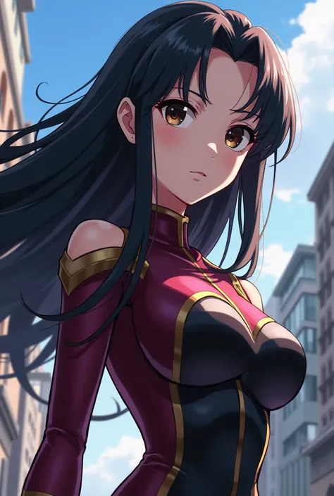 She is  and has long dark hair.. from the anime my hero academia