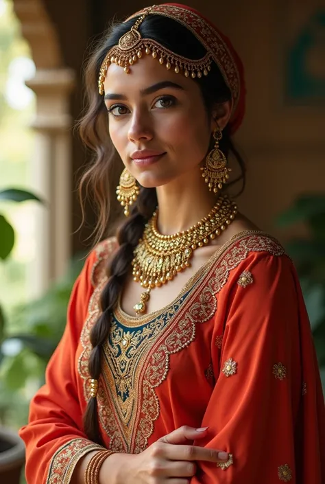 Young beautiful Indian Punjabi woman of Sikh religions in Sikh Punjabi female attire with boobs Punjabi attire