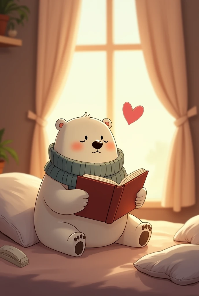 Bare Bears Polar Bear Sitting with an Open Book, with a heart
