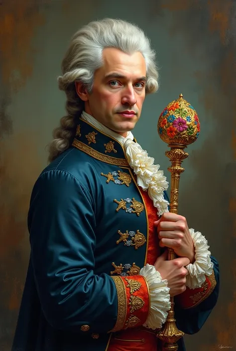 create an image of mozart with a colorful mace