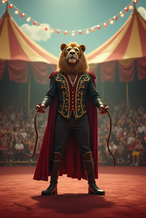 Lion tamer in the circus without a lion