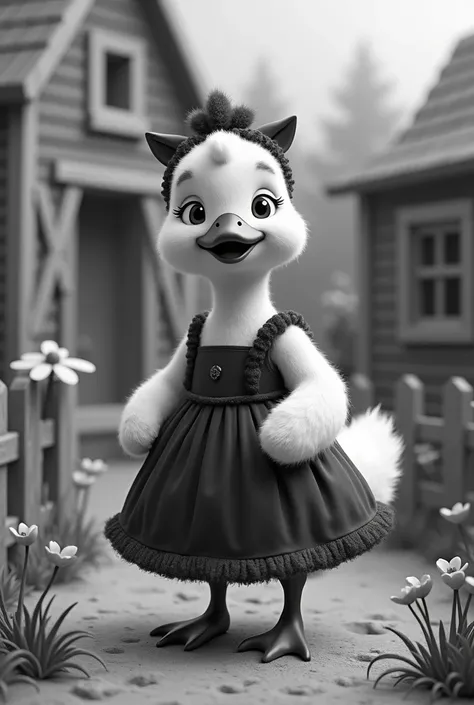 
duck em 3d  in black and white dress, 
cute farm