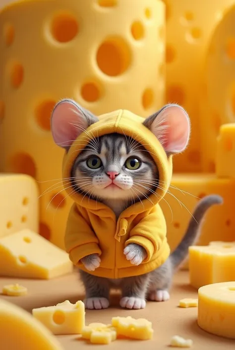 cat wearing mouse clothes  background Chees 