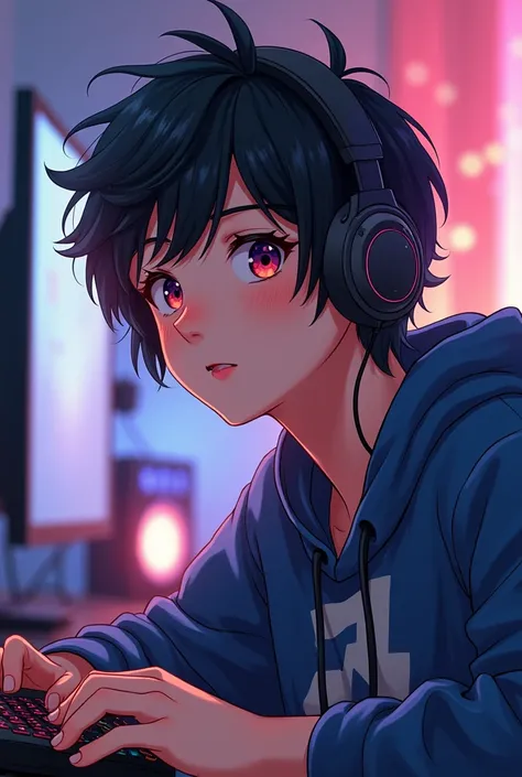 An anime boy with a gamer background
