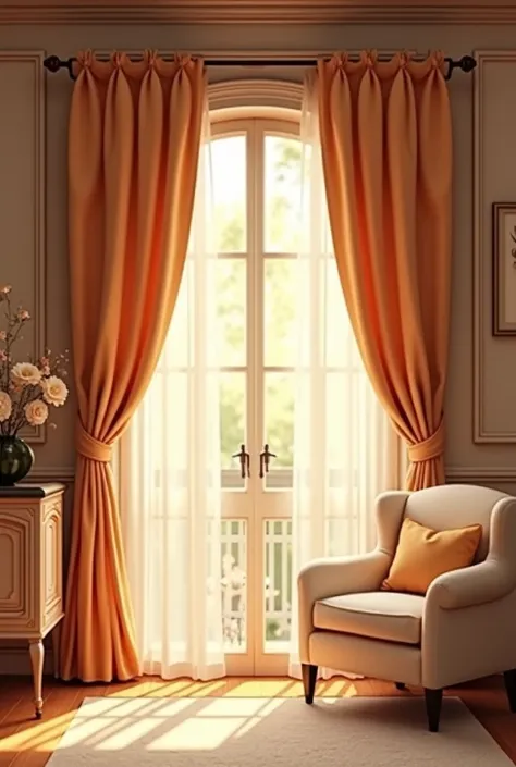 Background of a room with brown and beige curtains