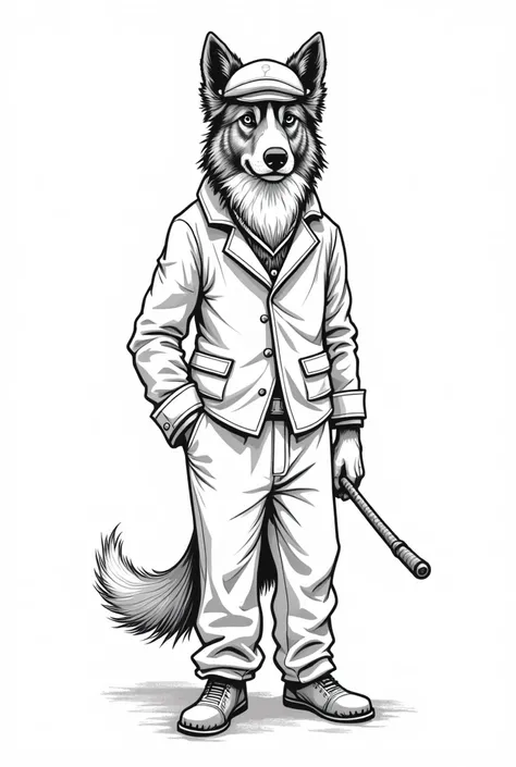 A beautiful Border Collie style as a fisherman in Peaky Blinders style as a coloring page in black and white 