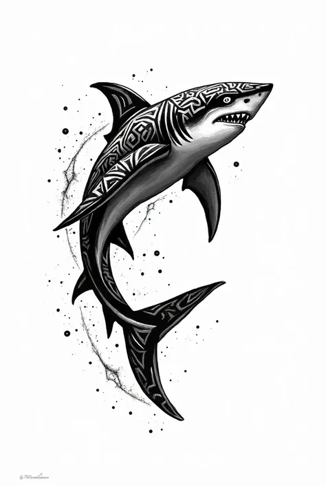 Create a drawing of a shark , in tribal style, like a tattoo 