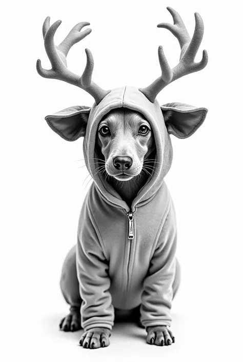 beautiful Vizsla with big eyes in deer costume in Peaky Blinders style as coloring picture in black and white
