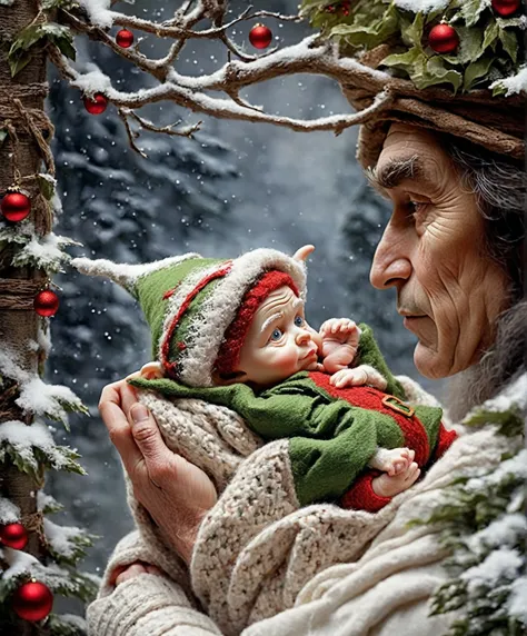 make the elf hold a baby in her arms and have it covered so that it cannot be seen.