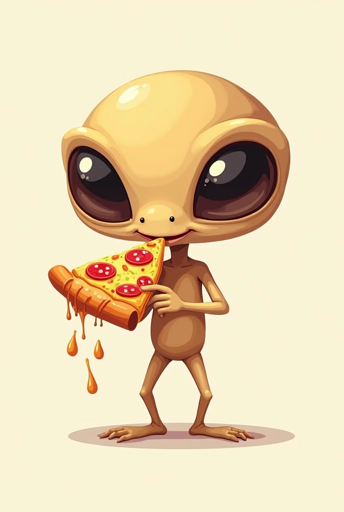 BRAND LOGO OF AN ET EATING PIZZA