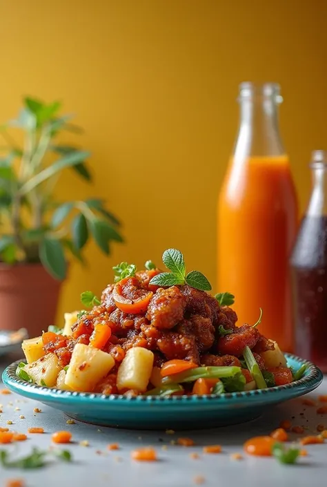 Images of a Bolivian mini pique plate, on a junior plastofor plate that looks very delicious. 
It&#39;s for a fast food advertisement
