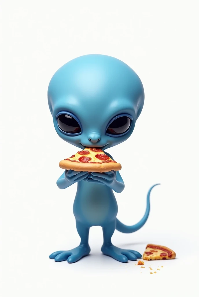 BLUE ALIEN EATING PIZZA SLOGAN WHITE BACKGROUND