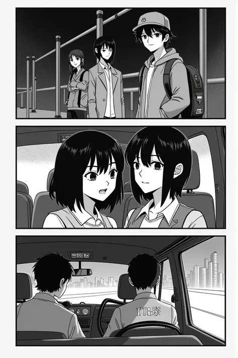 


--- Prompt for manga scene:

Design a black and white manga page that captures three key panels.

1. Viñeta 1:

Description: Yael and Leo arrive at the airport in Japan. The atmosphere should convey an oppressive and uneasy feeling..

Scene: It shows bo...